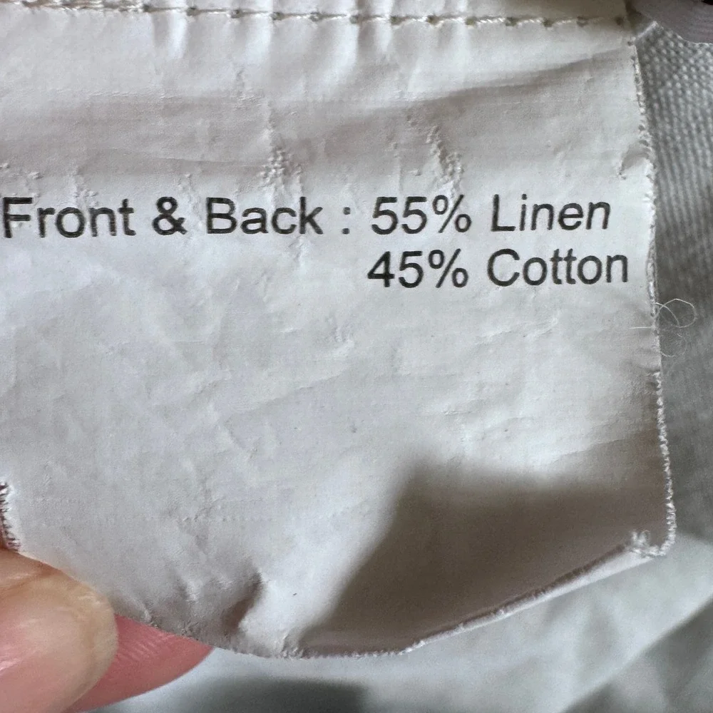 Ethan Allen White Linen Cotton Euro Sham Ruffle Raw Edge Farmhouse 32x32